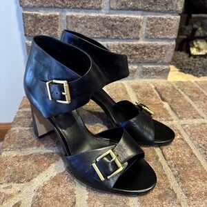 Vince Camuto Alinah Black Leather Ankle Strap Open Toe Heels Womens‎ Sz 8.5 #115
